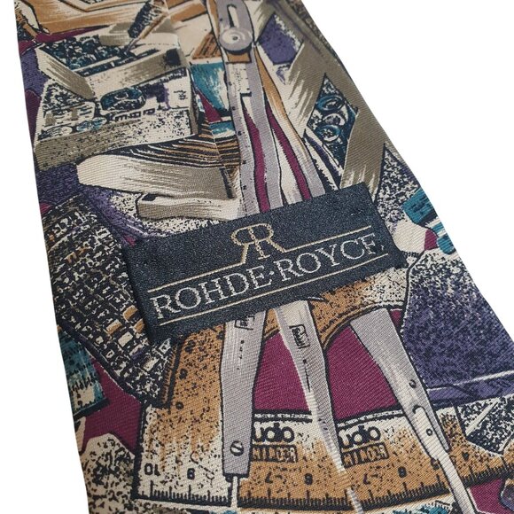 Vintage Rohde Royce Architect Protractor Builder Contractor Art Print Necktie - Picture 4 of 5